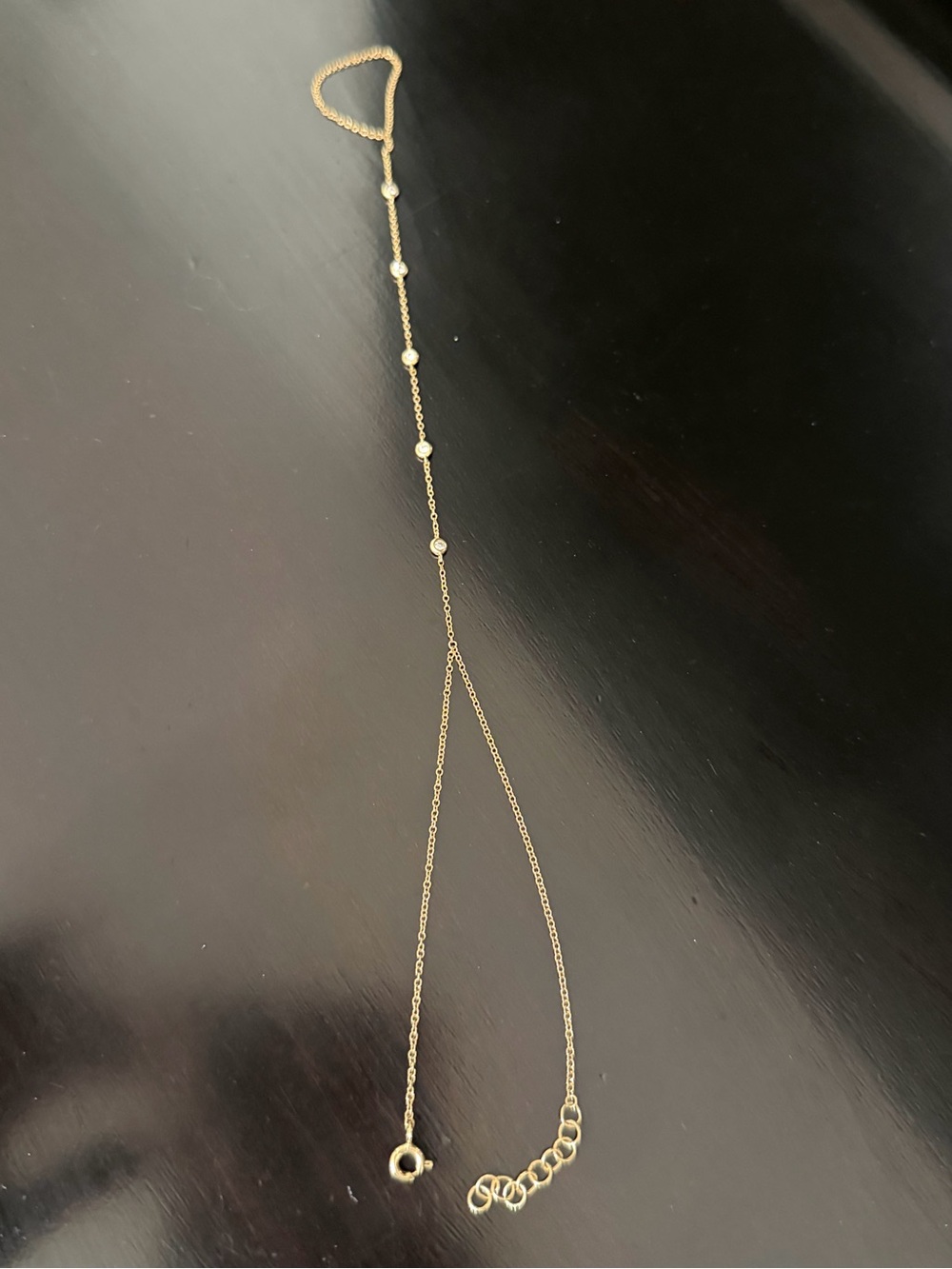 14K Gold Five Round Bezel Diamond Hand Chain - Picture 5 of 7